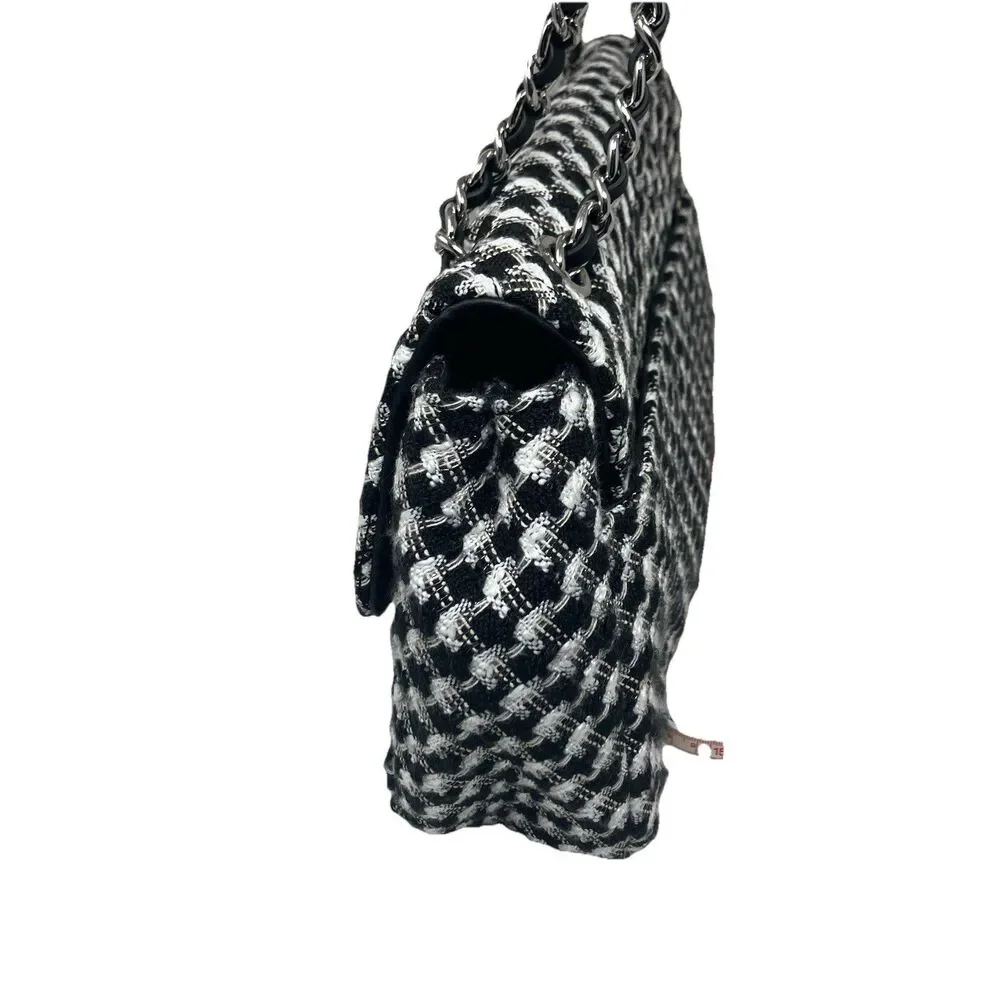 Karl Lagerfeld Paris Tweed Shoulder‎ Bag Womens Black White Chain Flap Spring